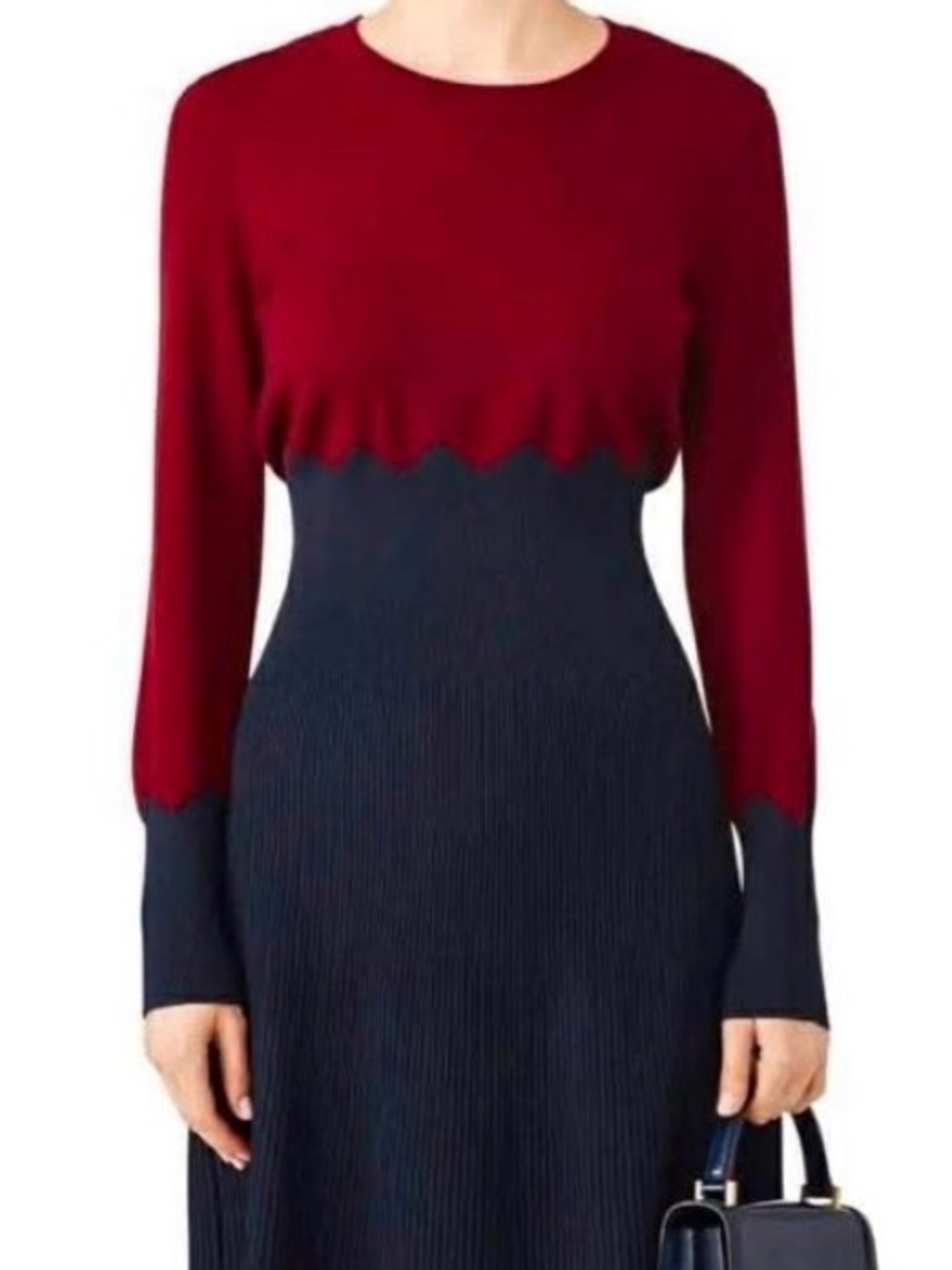 Tory Burch Ribbed Colorblock Long Sleeve Dress - Red & Navy